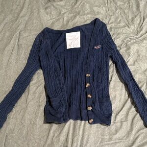 Hollister Women's Dark Blue Cable Cardigan